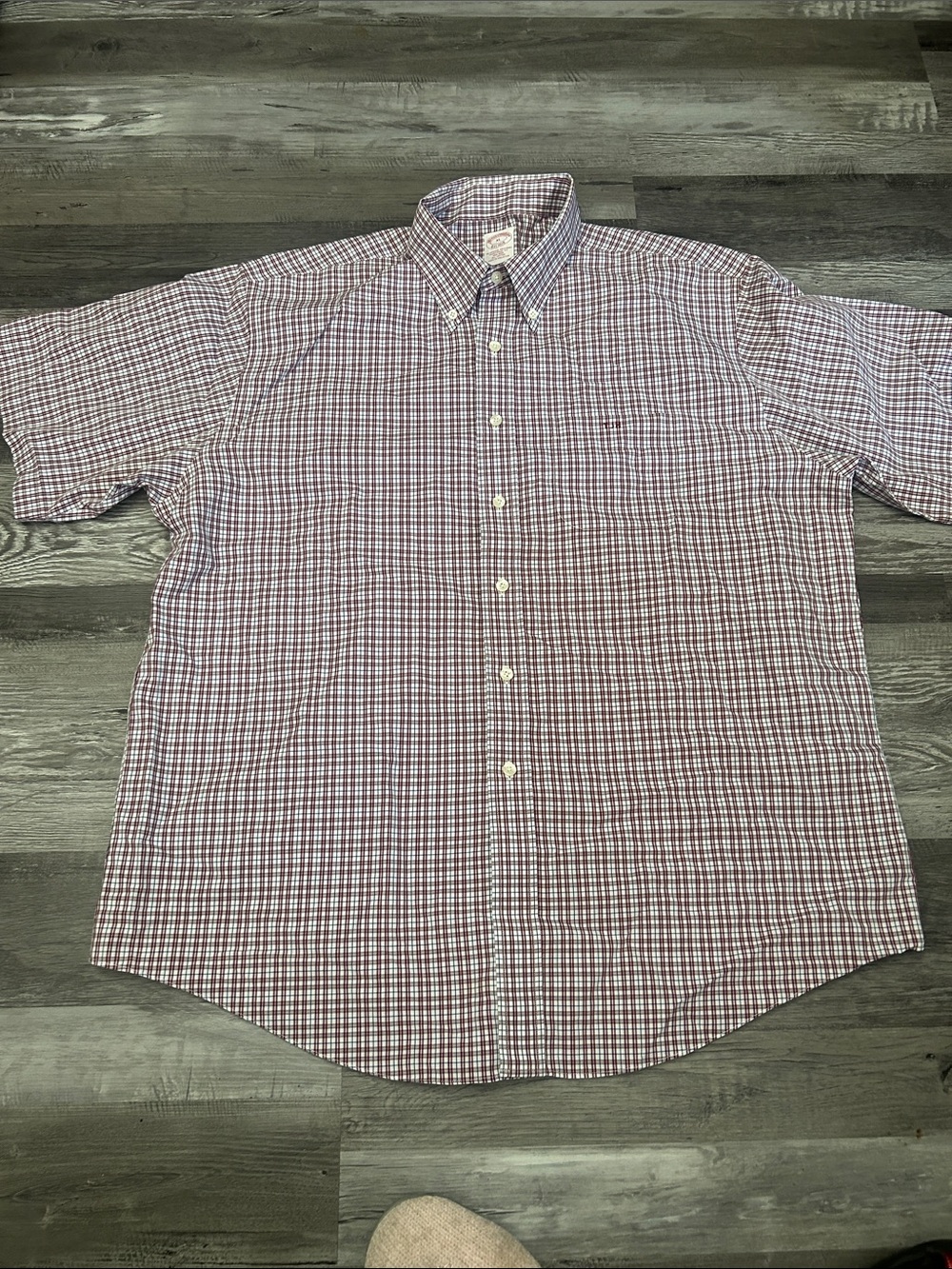 Brooks Brothers Men's Short-Sleeve Plaid Button-Down Shirt - Burgundy/Blue/White